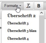 Screenshot vom Editor, welche Überschriftenformate zur Auswahl stehen